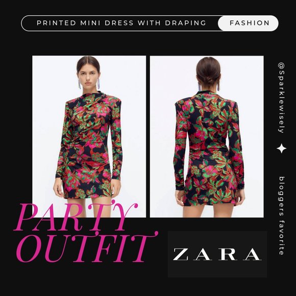 Zara Dresses Zara Printed Mini Dress With Draping Poshmark